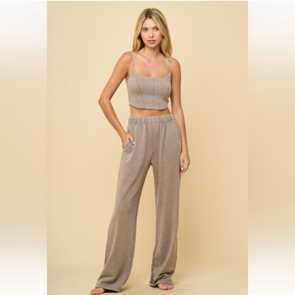 #137 Ash washed top with wide leg pants